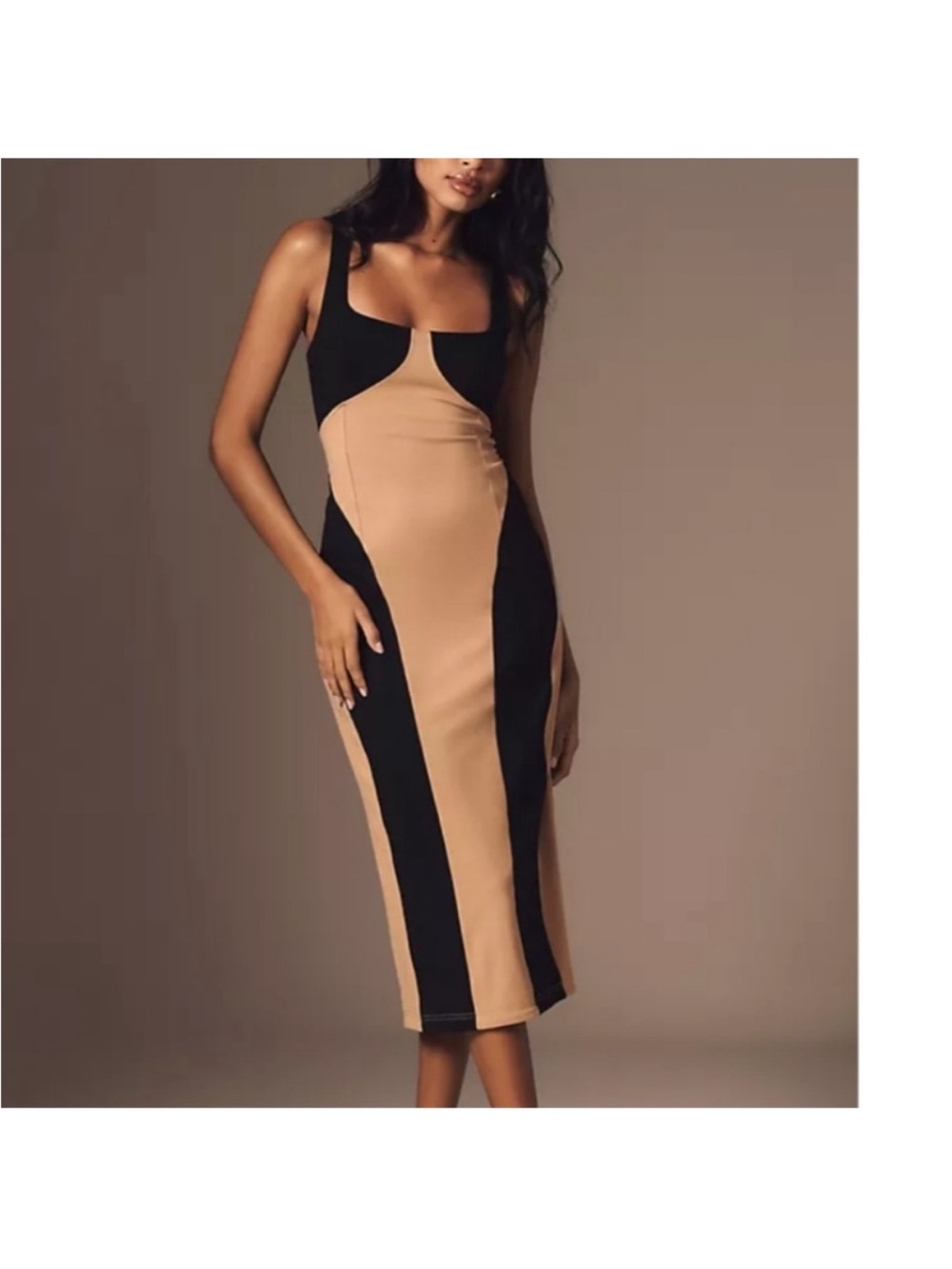 NWT Anthropologie Black and Tan Panel Midi Dress